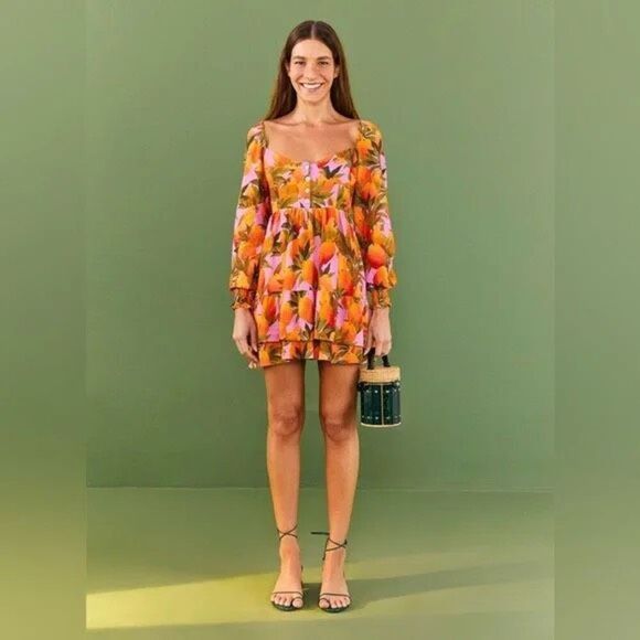 Farm Rio Mango Macaw Mini Dress M - Picture 8 of 9